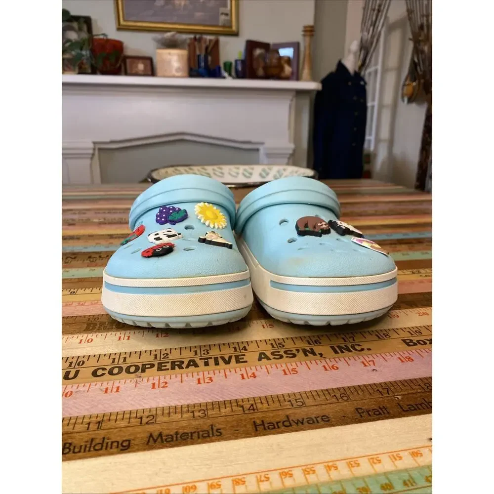 CROCS Crocband II Women's Size 10 Mens 8 Ice Blue White Clog w/ Jibbits